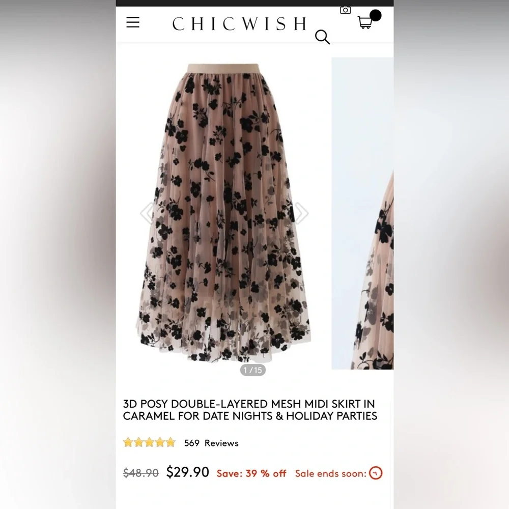 Chicwish Dusty Pink and Black Floral Mesh Midi Skirt - Picture 1 of 4